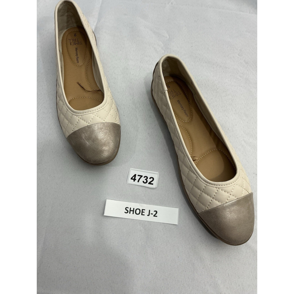 Womans Time & Tru Memory Foam Quilted Ballet Flats 9 Beige/taupe Slip On NWOT - Picture 2 of 8